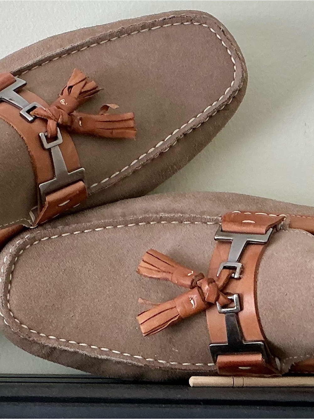 Mikekonos Brazilian Hand Crafted Leather Taupe Suede Loafers with Cognac Tassel
